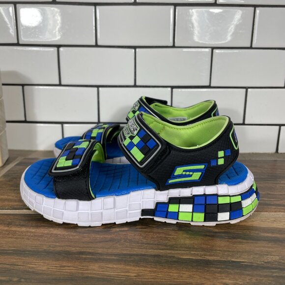 Skechers Mega Craft Little Boys Size 13 Shoes Black Blue Lime Adventure Sandal - Picture 1 of 14